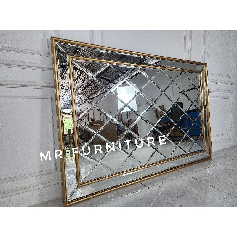 Cermin dinding bevel gold doble frame
