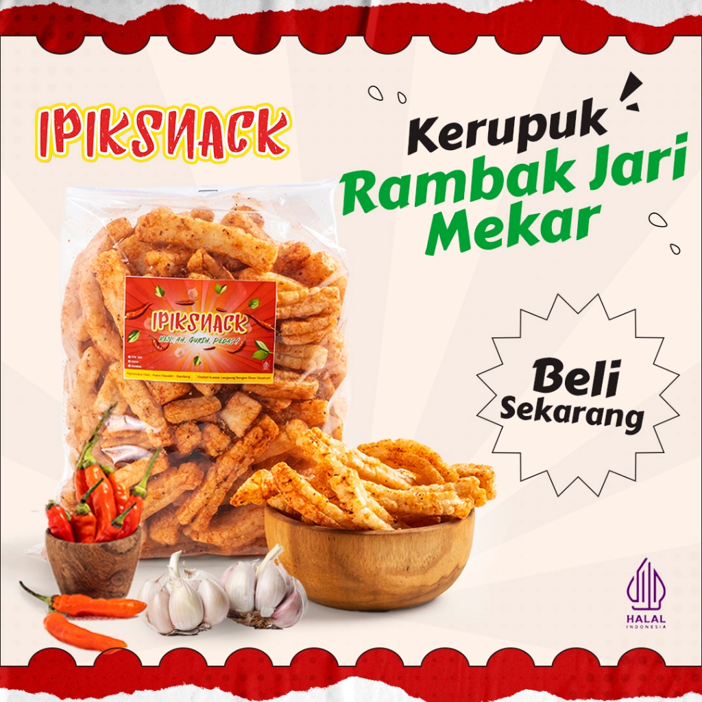 

Ipik Snack - Kerupuk Rambak Jari Mekar | Kerupuk Bawang Gurih