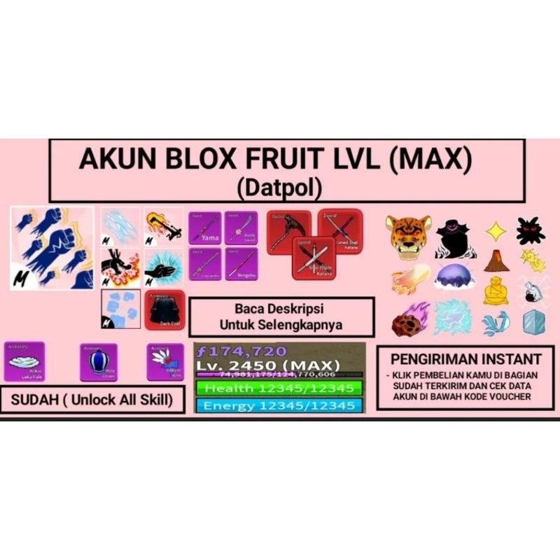 Akun Blox Fruit Max Lvl [Godhuman] Sudah unlock all skill (DATPOL)