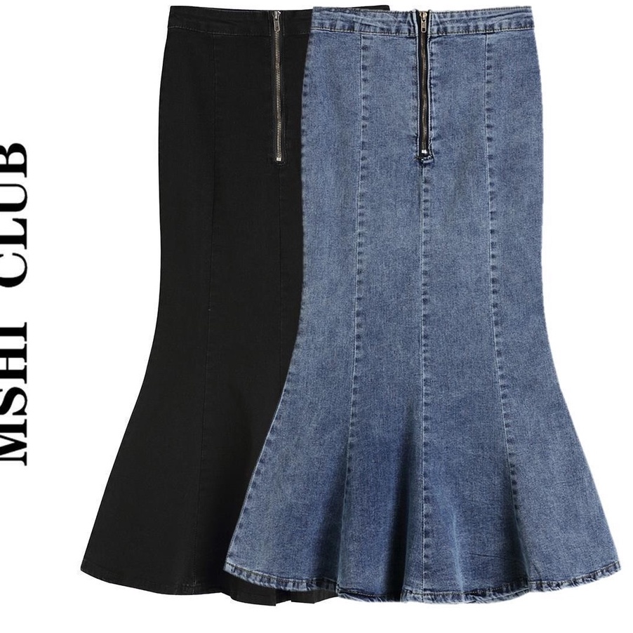 XC26619 Rok jeans panjang wanita rok sobek fashion korean style wanita rok belah samping cewek seksi