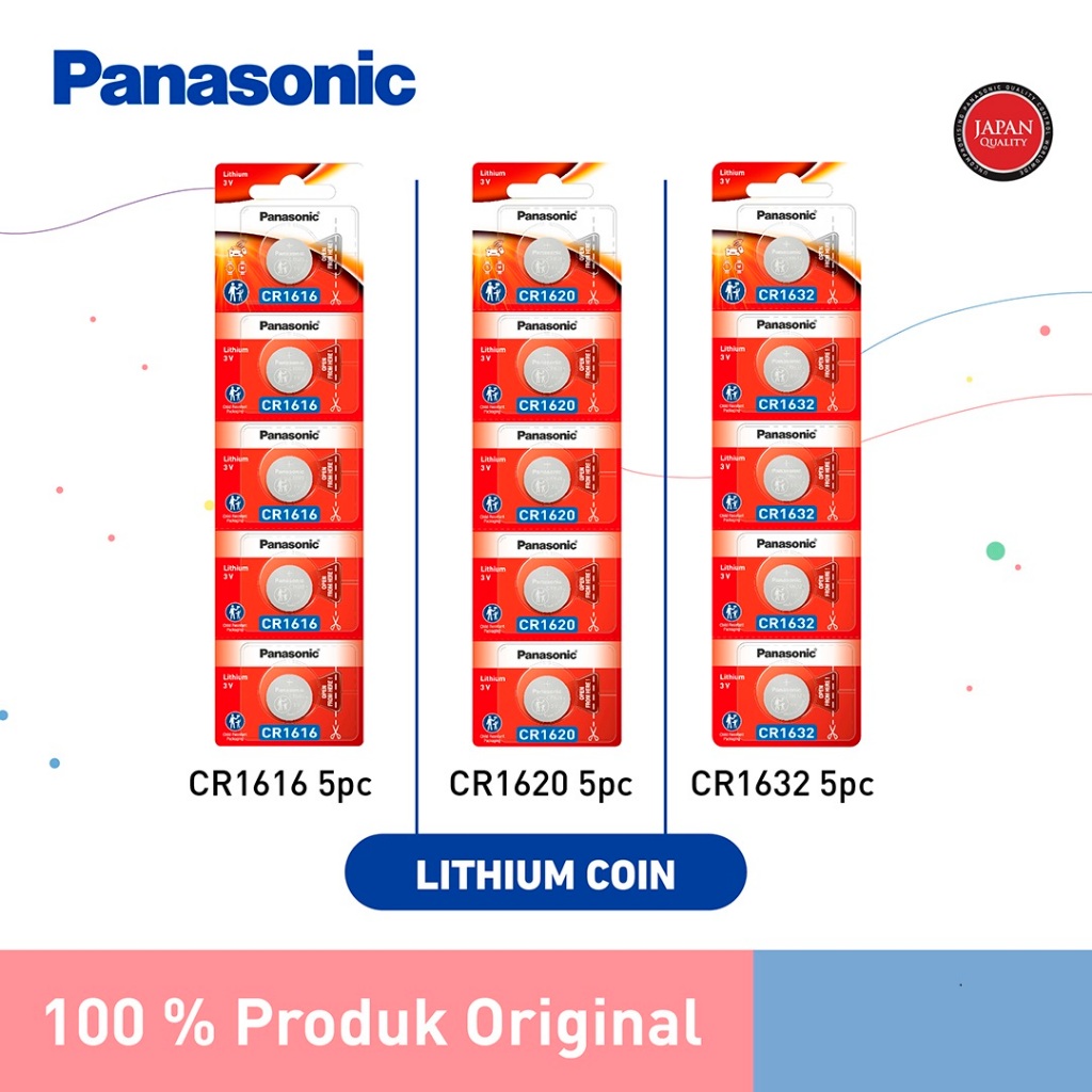 Panasonic Baterai Koin CR1616 CR1620 CR1632  Battery Coin Lithium CR-1616 CR-1620 CR-1632 5pc