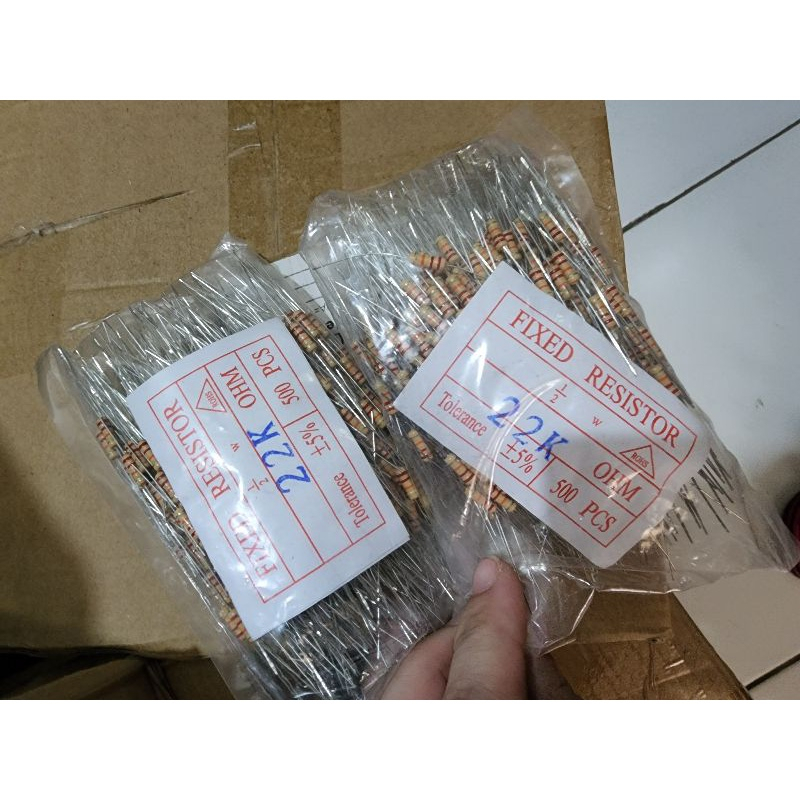 resistor 1/2 watt 5%  Per BUNGKUS 500pcs 3k3 4k7 56k 2k7 470R dan ukuran lain