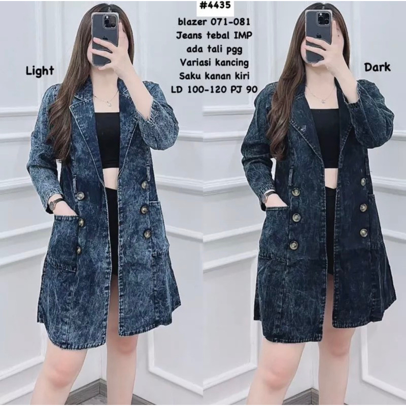 Blazer Panjang Jeans Wanita BKK Premium - Long Outer Denim Tebal Halus Kualitas Butik