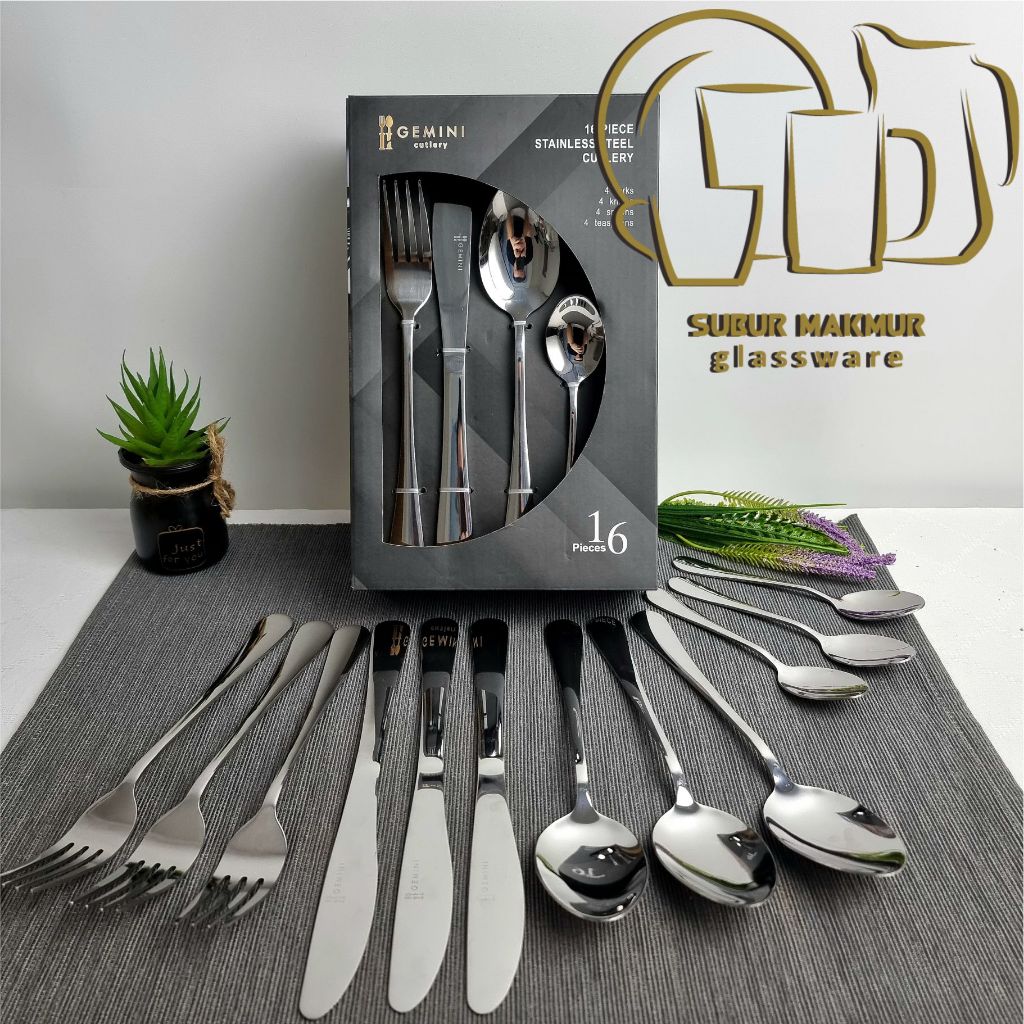 [1set isi 16 pcs] Hotel Cutlery Gift Set. Peralatan Makan Stainless Steel  Set Sendok Garpu Pisau