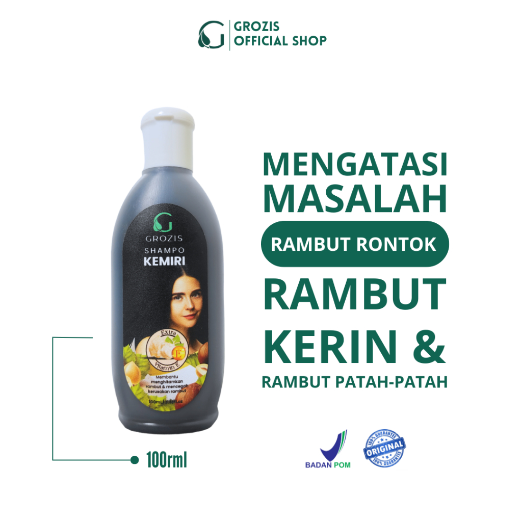 GROZIS Shampo Kemiri BPOM - Perawatan Menghitamkan Dan Melebatkan Rambut 100ML