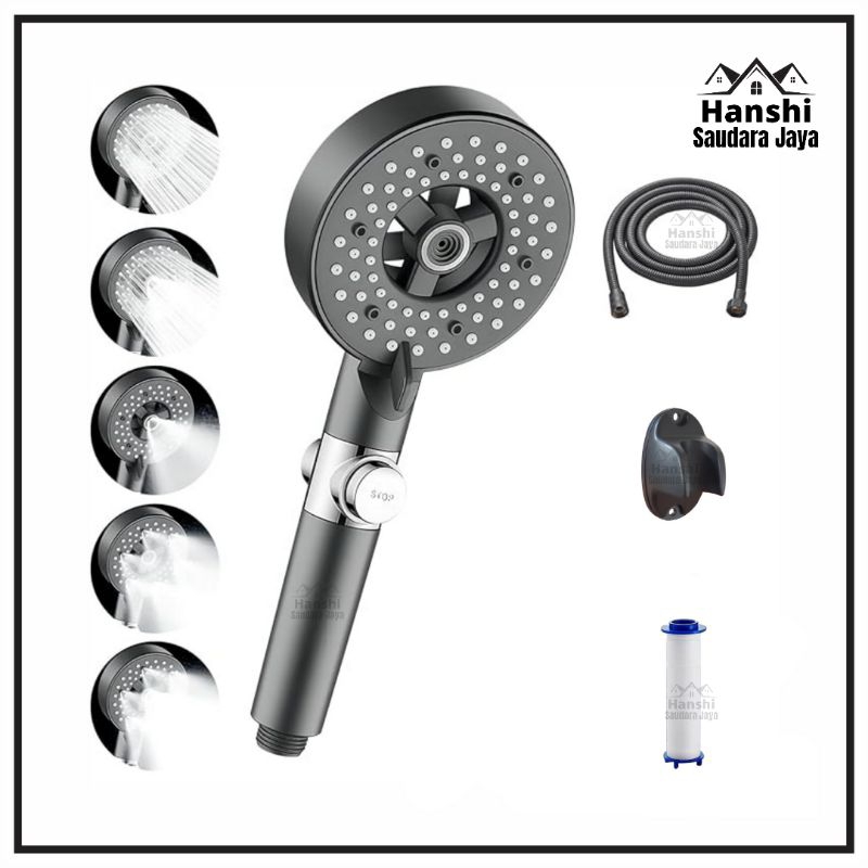 JAMIN BAGUS SHOWER MANDI HITAM SET PREMIUM 5 MODE AIR SHOWER HEAD SHOWER HANDHELD SHOWER KAMAR MANDI