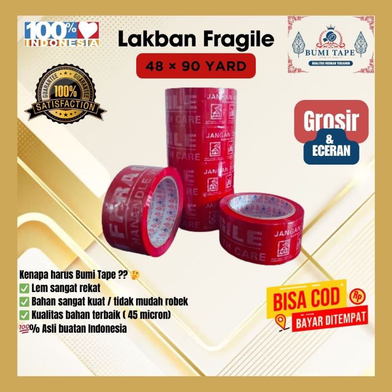 

LAKBAN TAPE FRAGILE MERAH 48 × 90 YARD 1 SLOP / 6 PCS PACKING SOLASI ISOLASI SELOTIP SOLATIP PAKET TEBAL MURAH KUAT DISKON SIZE UKURAN TRANSPARAN MURCE ASLI ORIGINAL GRATIS ONGKIR BISA DIJUAL GROSIR ATAU ECERAN 100% INDONESIA BUMI TAPE VIRAL ANTI PECAH