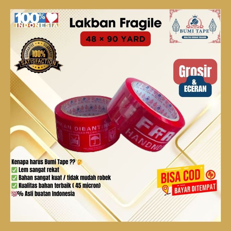 

LAKBAN TAPE FRAGILE MERAH 48 × 90 YARD 1 PCS / 1 ROLL PACKING SOLASI ISOLASI SELOTIP SOLATIP PAKET TEBAL MURAH KUAT DISKON SIZE UKURAN TRANSPARAN MURCE ASLI ORIGINAL GRATIS ONGKIR BISA DIJUAL GROSIR ATAU ECERAN 100% INDONESIA BUMI TAPE VIRAL ANTI PECAH