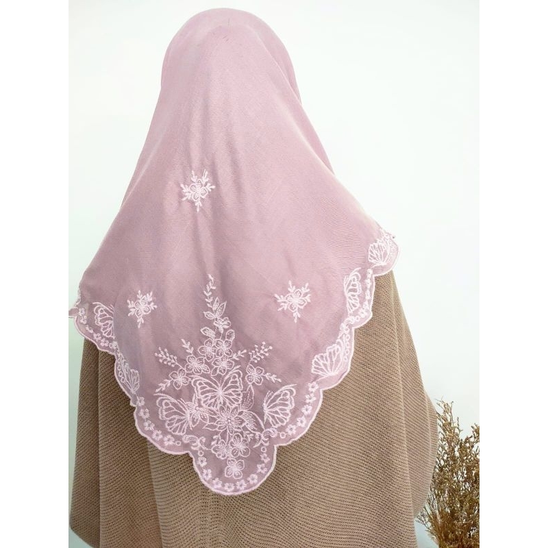 Hijab Full Bordir segiempat (Dusty pink)