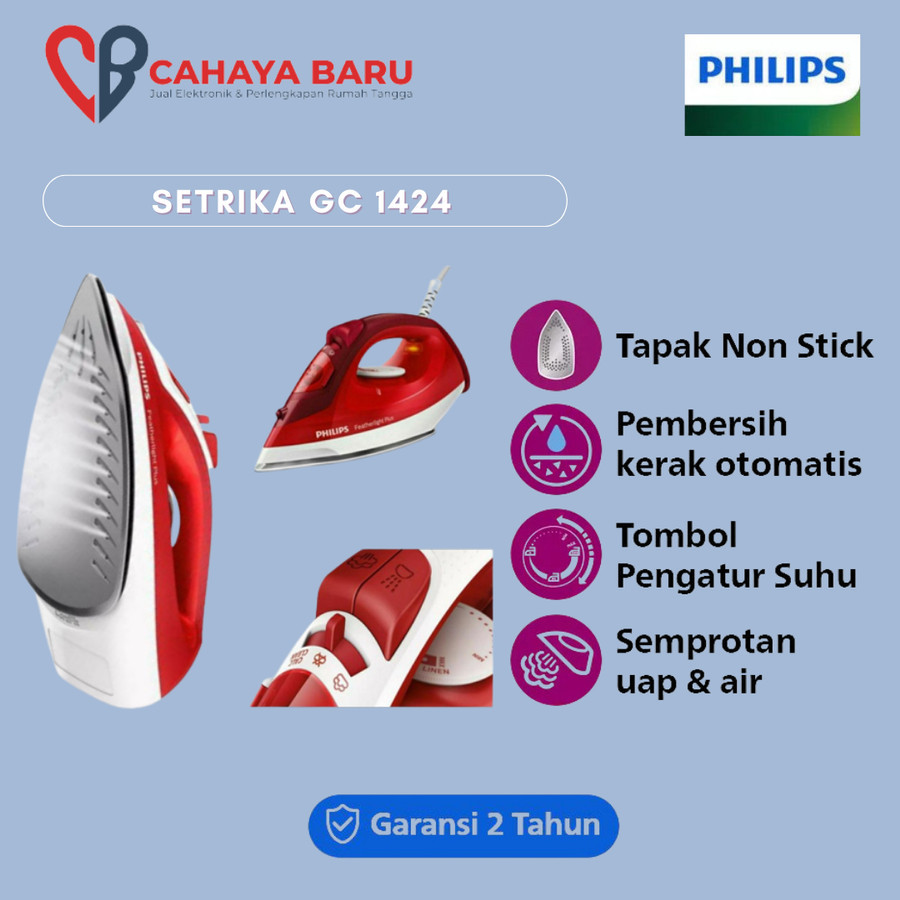 PHILIPS Setrika Uap GC 1424- setrika GC-1424 garansi resmi