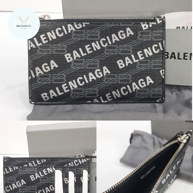 BALENCIAGA Monogram zip Wallet Logo Card Case