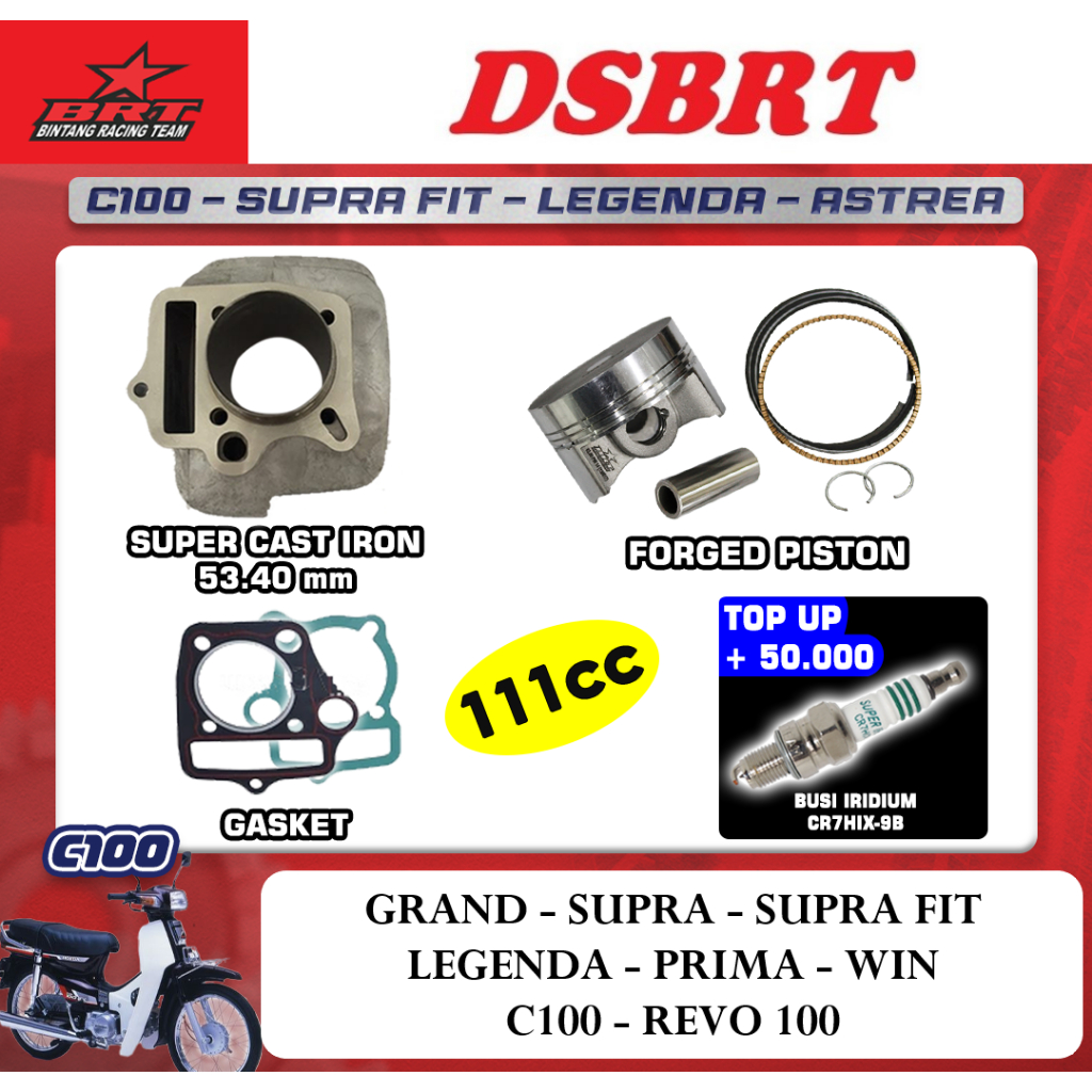 Blok Bore Up BRT Cast Iron 53 53.40 GRAND Supra FIT Revo C100 Legenda Astrea WIN 110cc