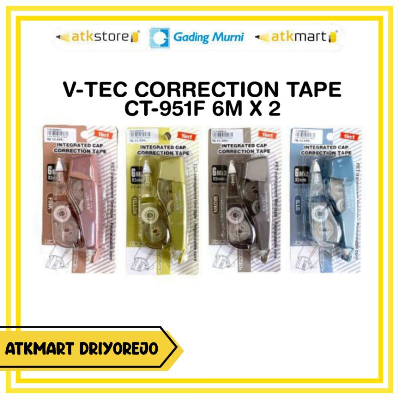 V-TEC CORRECTION TAPE CT-951F + REFILL - TIPE X KERTAS - STIPO KERTAS - PITA KOREKSI