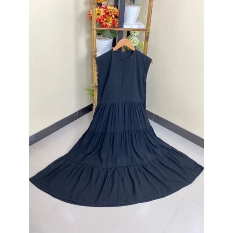 Inner Dress Susun Rampel Busui Friendly Tanpa Lengan Bahan Rayon Premium Polos Great A Standar Jumbo