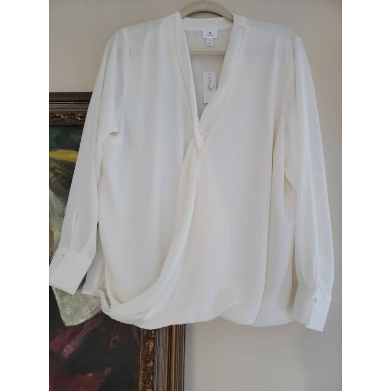 blouse Dressbarn v neck white atasan blus putih lolos branded wanita