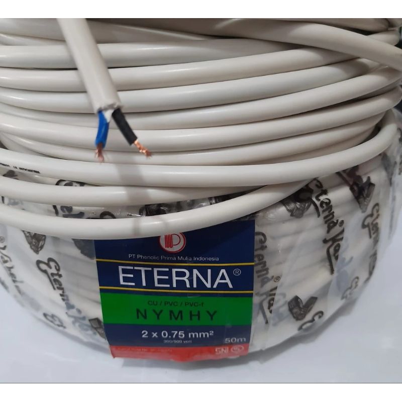 Kabel ETERNA 2×0.75/ KABEL Listrik NYMHY 2x0 75 Eterna Serabut Isi 2 Harga Permeter