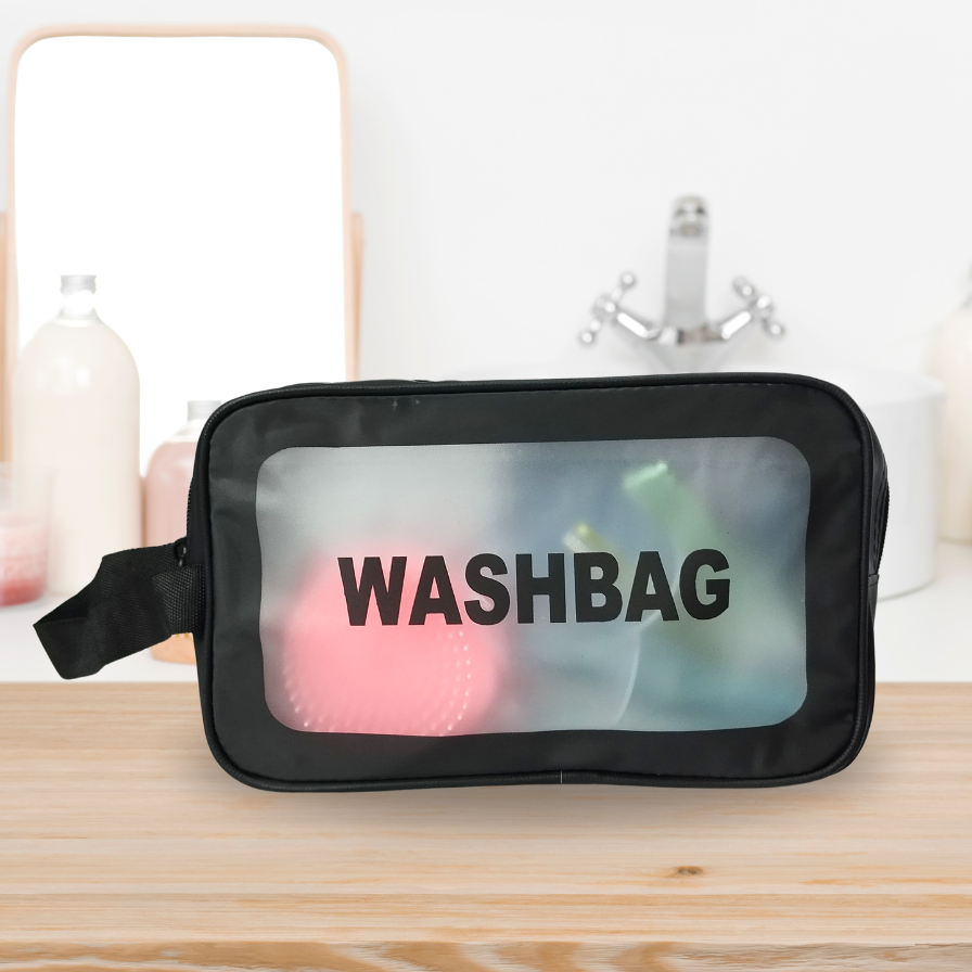 Pouch Kotak Washbag Bening - Pouch Makeup - Pouch Tempat Sabun - Pouch Travel - Tas Makeup Anti Air(