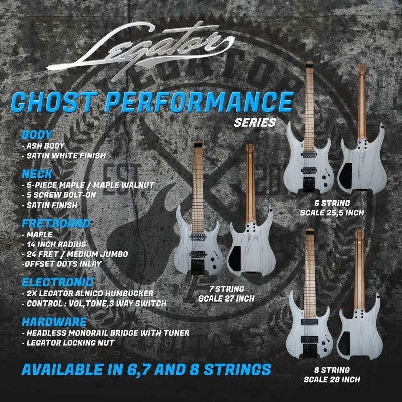 PROMO NEW ITEM GITAR ELEKTRIK LEGATOR® GHOST PERFORMANCE WHITE ASH HEADLESS GUITAR MURAH
