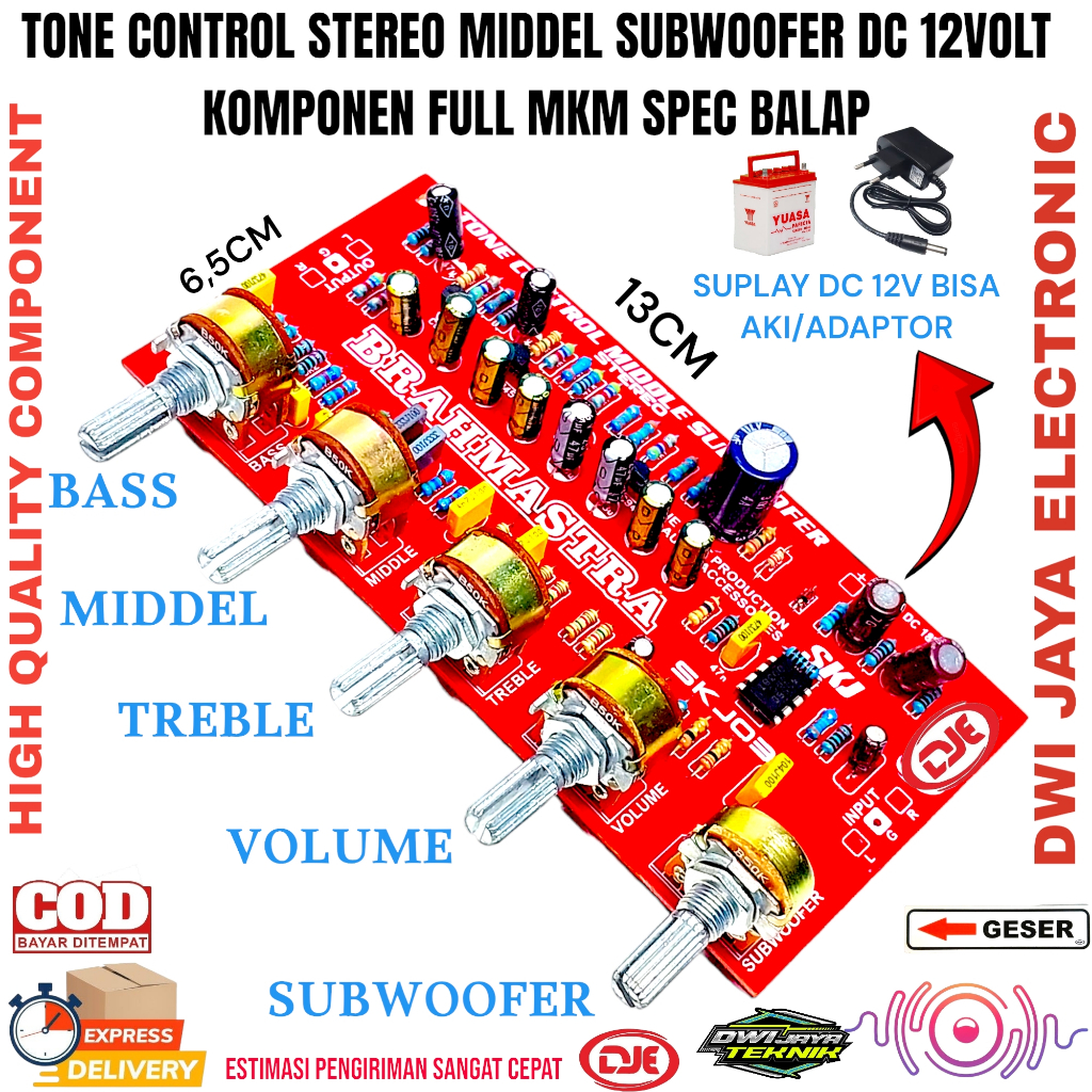 Tone Control Stereo Middel Subwoofer DC 12Volt Komponen Full MKM Spec Balap