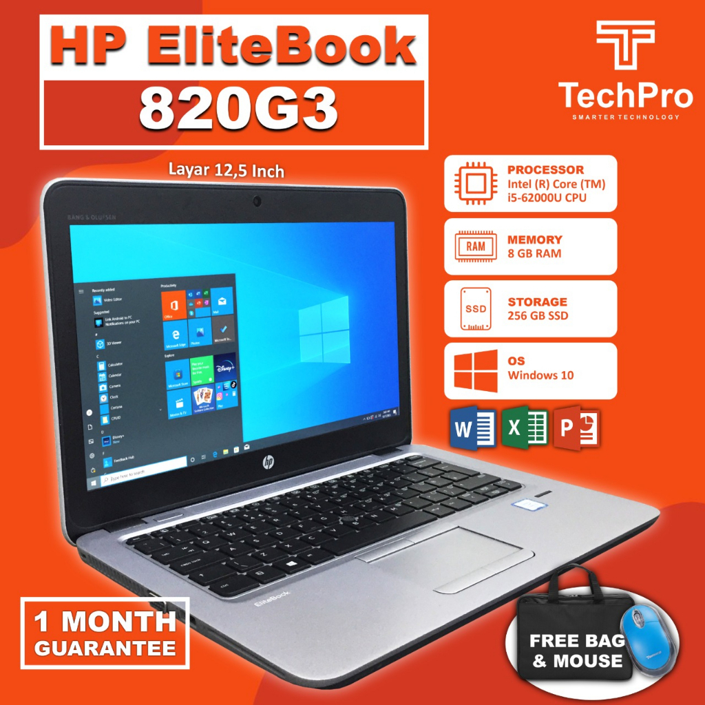 Laptop hp elitebook 820 G3 ( RAM 8 GB • SSD 256 GB) Layar 12,5" inch Murah Baru Laptop Gaming Tipis 