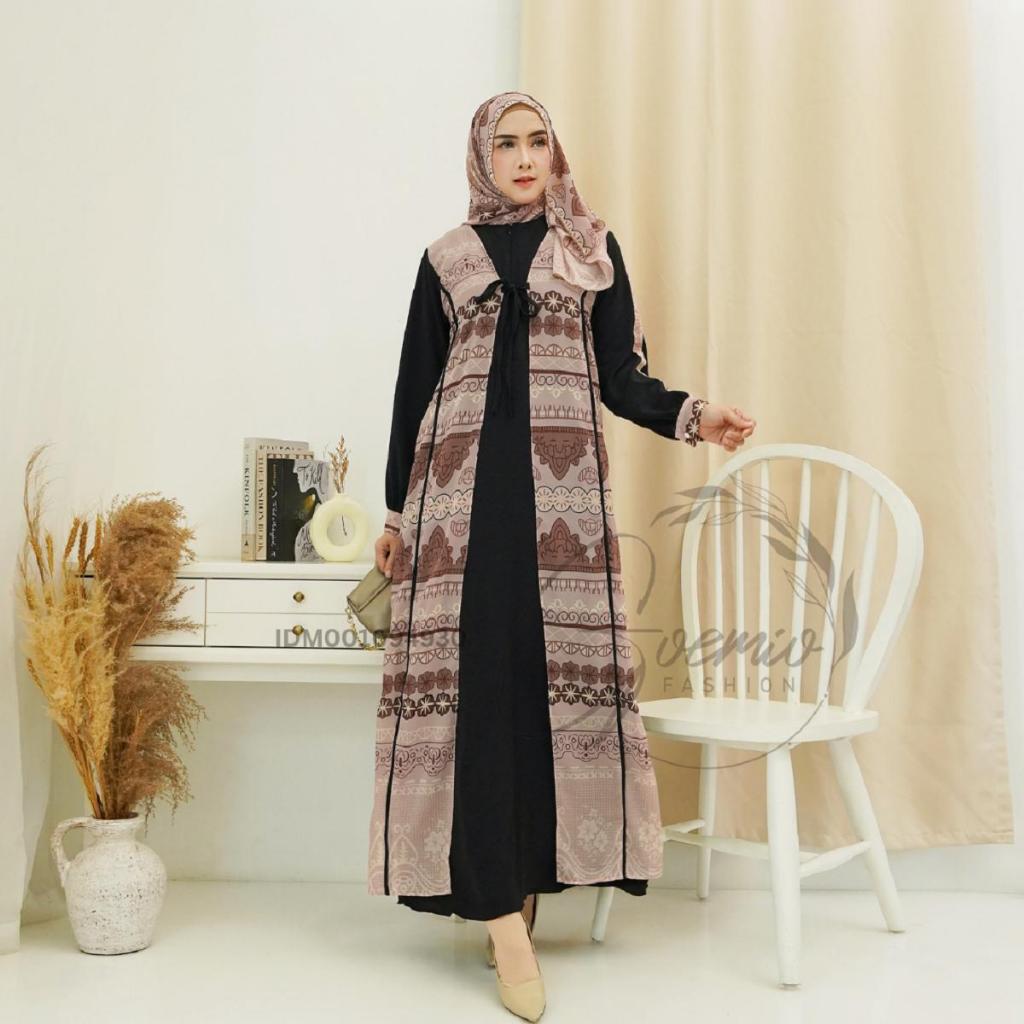 Ilook Gamis Safirah Gratis Pasminah Lebaran 2025 Tali Pinggang Ceruty Baby Doll muslim wanita dress 