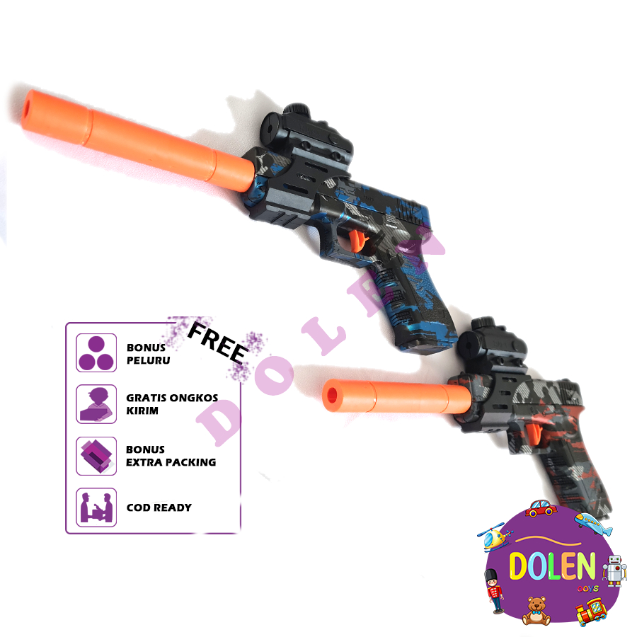 Pistol Mainan Glock Water Gel Blaster WGG Peluru Jelly Tembakan Kokang