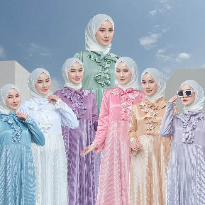 Gamis Bunga Plisket Premium Silk | Dress Plisket | Gamis Ceruti | PROMO GAMIS MURAH