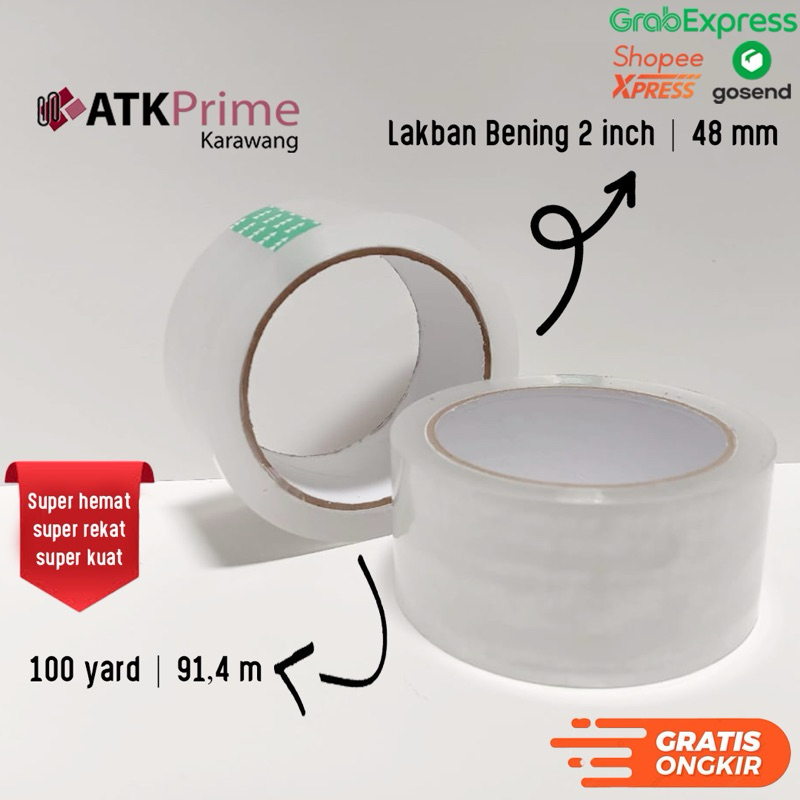 

Lakban Bening Core Polos 2 inch/48 mm panjang 100 yard