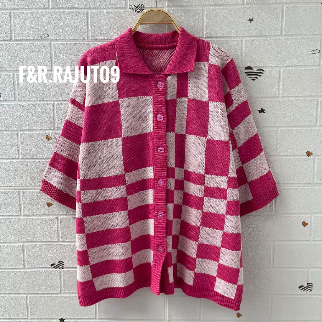 Knitwear Outfit Fuji Cardigan Rajut Motif Kotak Oversize