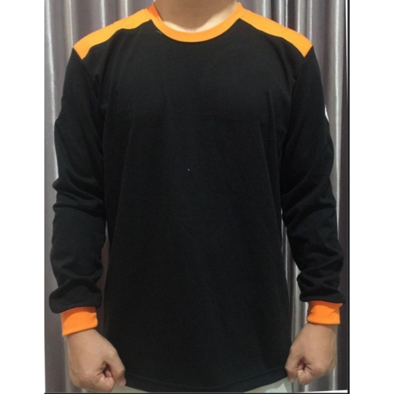 Kaos Lengan Panjang Hitam Kombinasi Orange / Kaos tempel Lengan Panjang / Kaos Busa Lengan Panjang