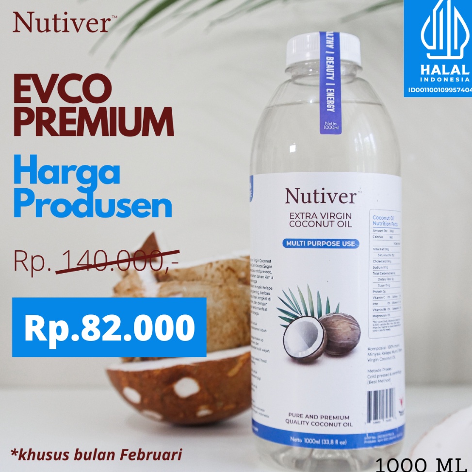 

GROSIR NUTIVER PREMIUM VCO Virgin Coconut OIL 1 Liter EVCO EXTRA VIRGIN COCONUT OIL MINYAK KELAPA MURNI ASLI ORIGINAL MINYAK VCO 1ml 1L