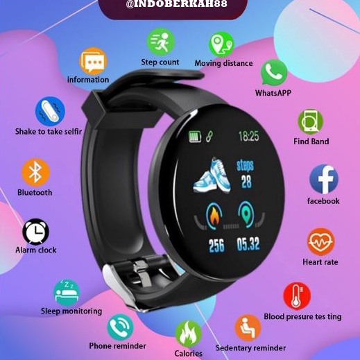 Murah banget SmartWatch D18 Smart Watch Olahraga Tahan Air Pria dan Wanita Bluetooth Digital Smart W