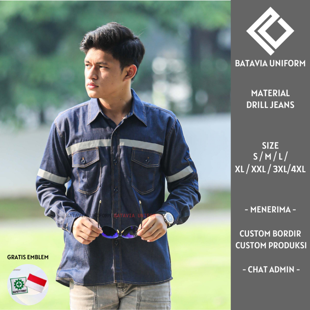 Wearpack Jeans Safety Baju Kemeja Wearpack Jeans Safety K3 Lengan Panjang Seragam Kerja Werpak Proye