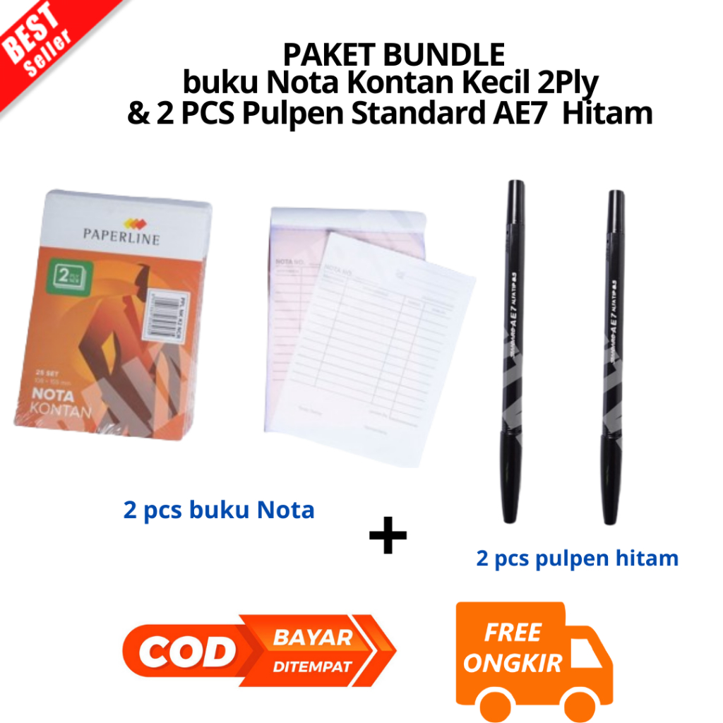 

[PBF] BAYAR DI TEMPAT PAKET 2 buku Nota Kontan Kecil 2Ply / 2 Rangkap Paperline Paling Murah & 2 PCS Pulpen Standard AE7 05 Hitam -2 Pcs - Hitam