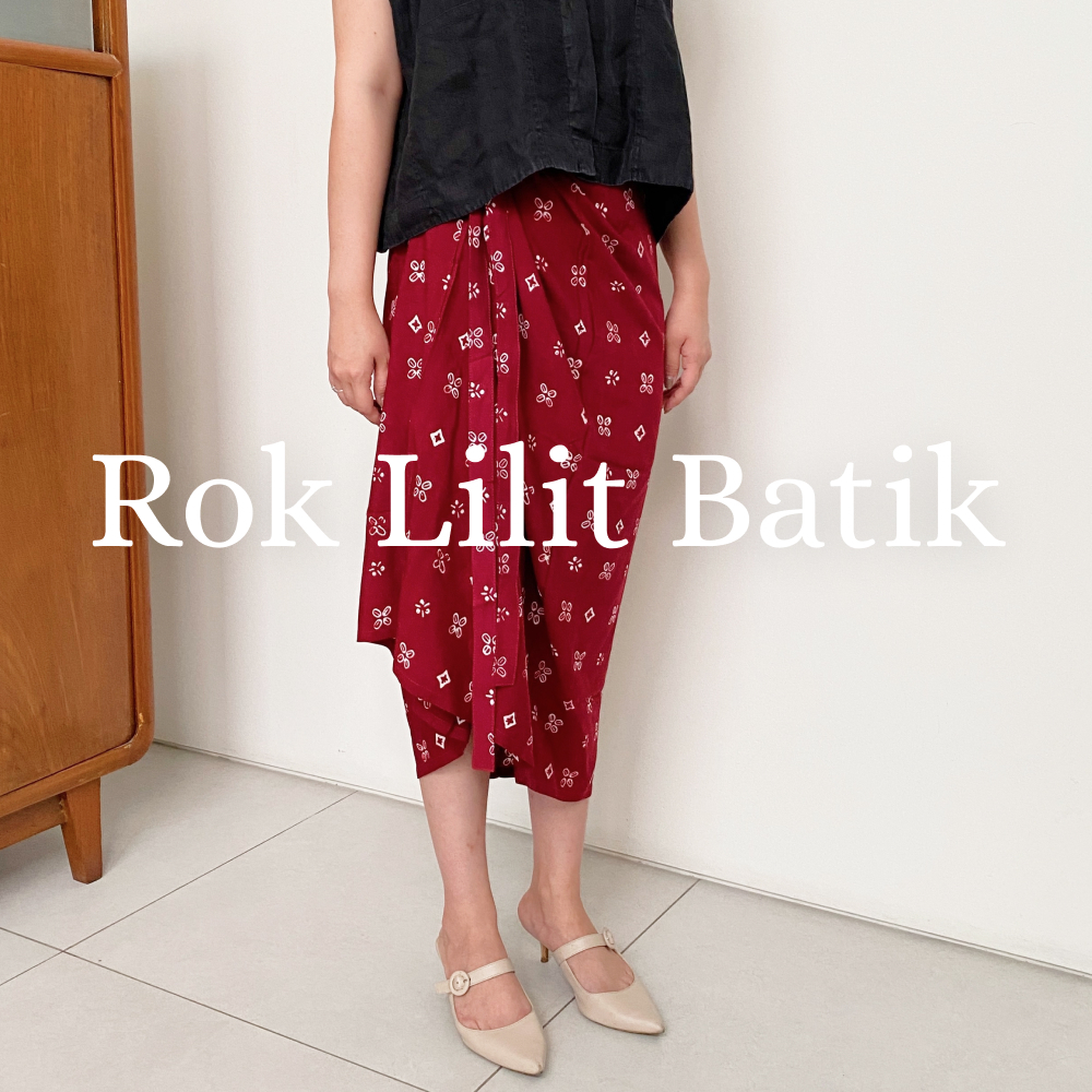 Loewes ROK LILIT BATIK MOTIF MODERN INSTAN Kain Rayon Bawahan Berkain Jumputan Skirt Wrap Maroon Hit