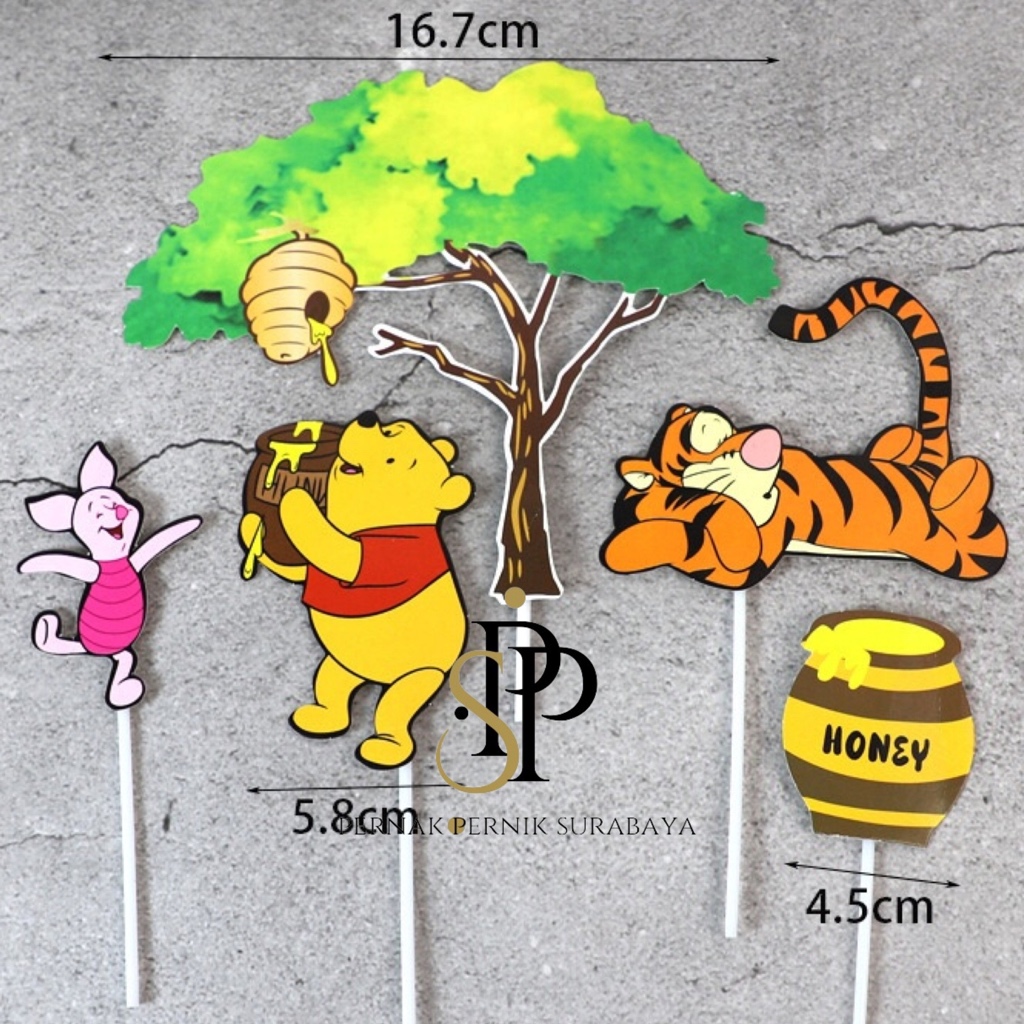 TOPPER KERTAS WINNE THE POOH TIGER EEYORE PIGLET HONEY TREE HIASAN KUE TART BIRTHDAY CAKE ULANG TAHU