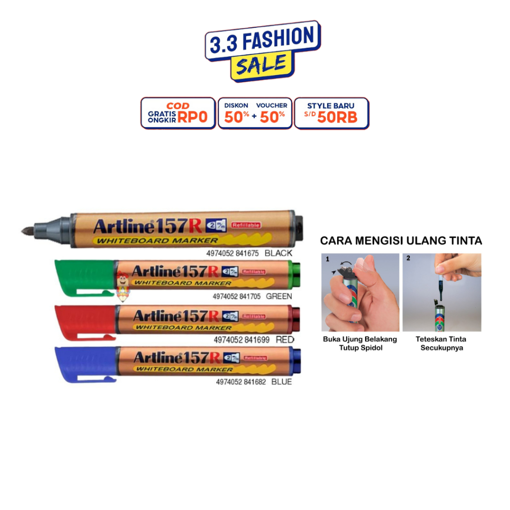 

Spidol Artline 157 R White Board Marker Papan tulis Putih