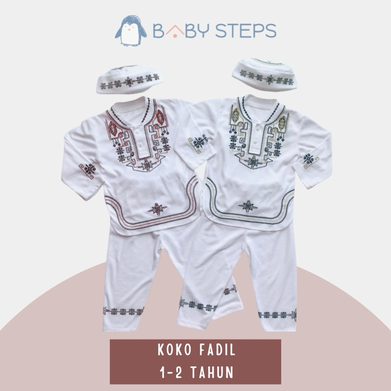 BABYSTEPS Baju Koko Bayi Anak Laki-Laki Putih Fadil Full Bordir