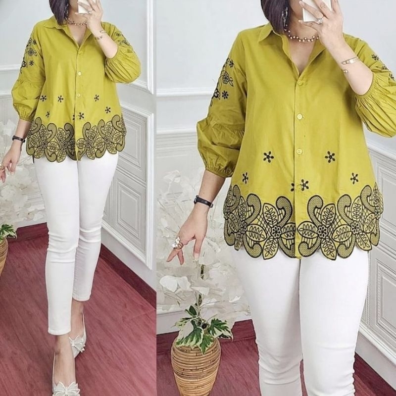 KEMEJA WANITA-KATUN BORDIR HQ(Ld:112cm)