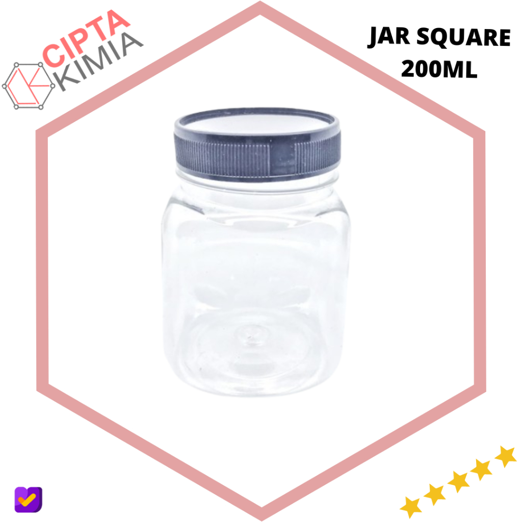 JAR 200ML SQUARE / Toples Plastik 200ml Kotak / Jar Plastik Kotak 200ml