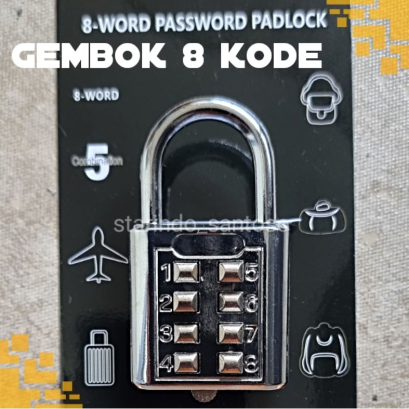 Gembok kode 8 digit besi password angka kunci pintu kantor gudang toko etalase