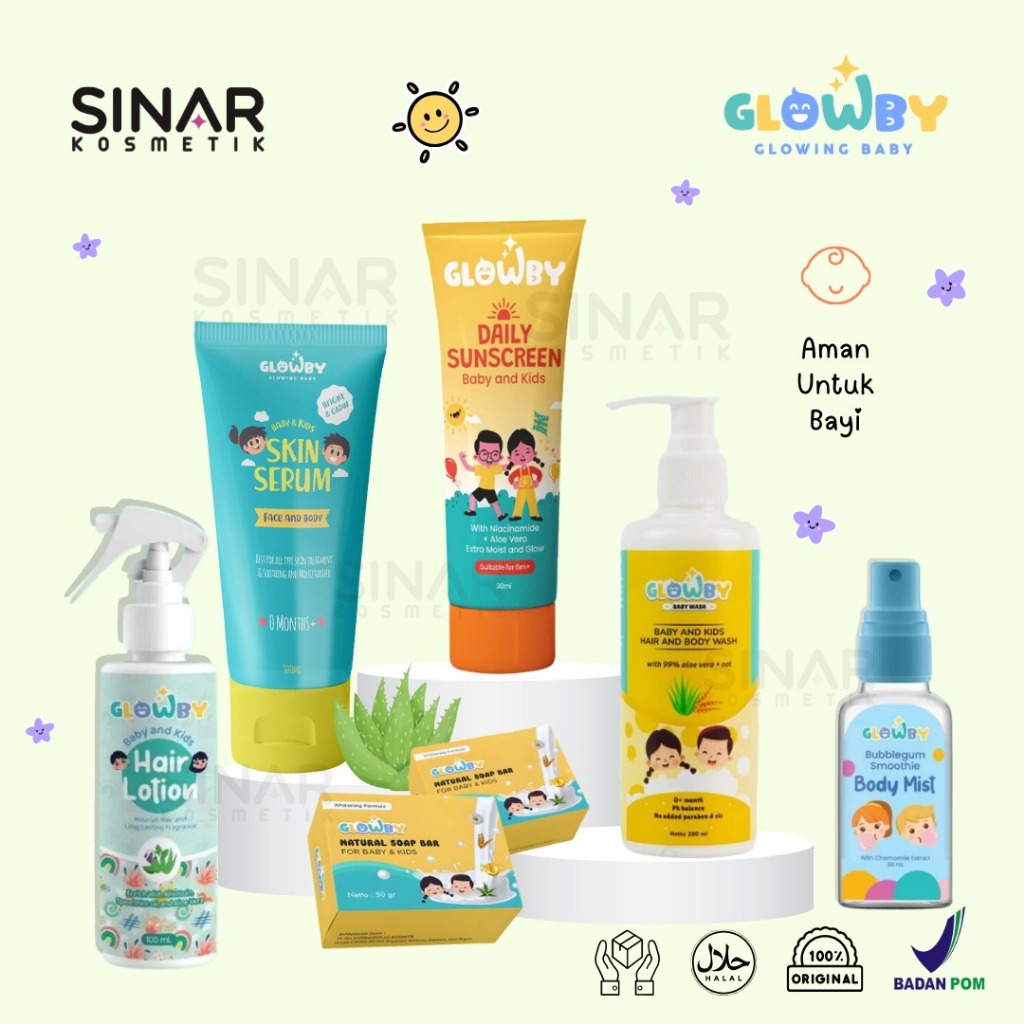 Glowby Skin Serum 100ml Baby & Kids - Daily Sunscreen SPF 50 30ml - Baby Face & Body Wash 200ml - Na