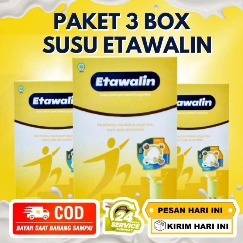 

Paket 3 BOX Susu Bubuk Etawalin Original Herbal Asam Urat Nyeri Sendi dan Rematik