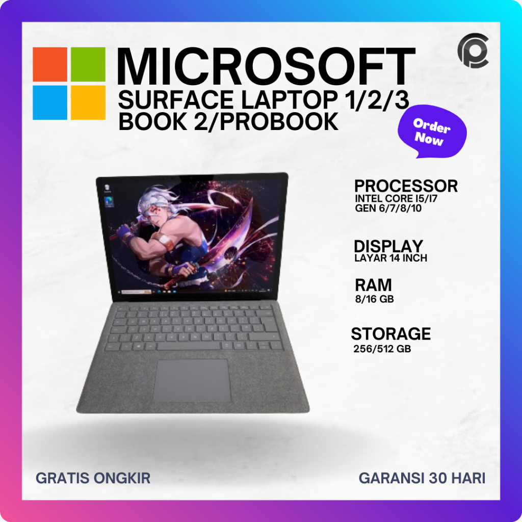 Microsoft Surface Laptop 3 Laptop 2 Laptop 1 i5 gen 7 Bekas Terawat