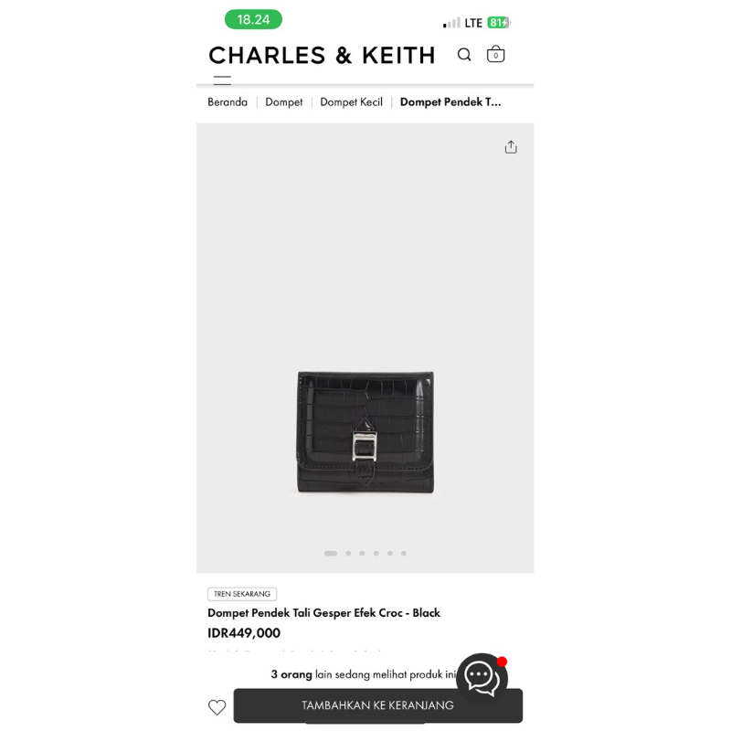 ❌SOLD CAROUSELL❌Preloved Dompet Pendek Tali Gesper Efek Croc - Black (Charles and Keith)