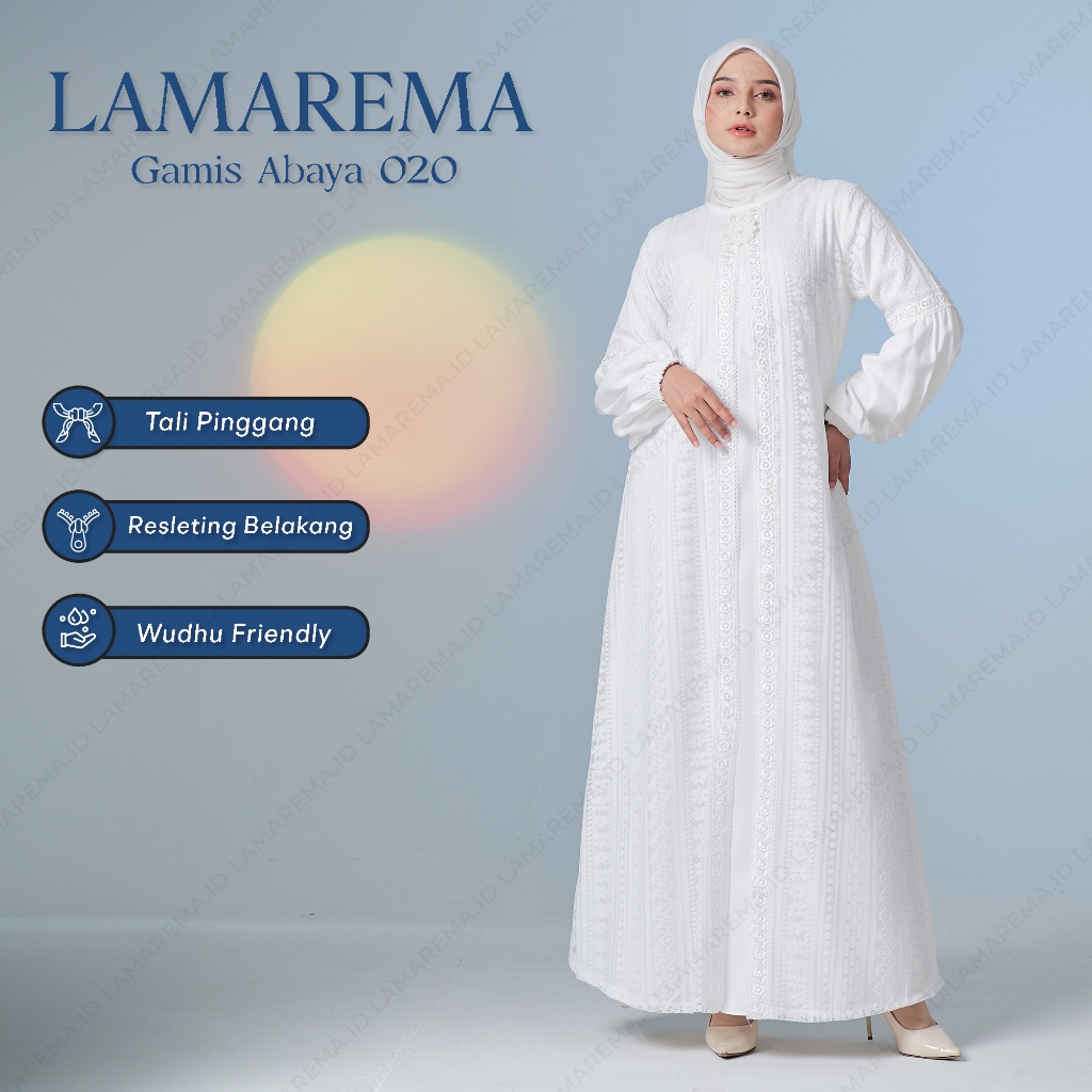 PROMO / BAHAN PREMIUM / [Lamarema] GAMIS ABAYA PUTIH RENDA BROKAT LM 020