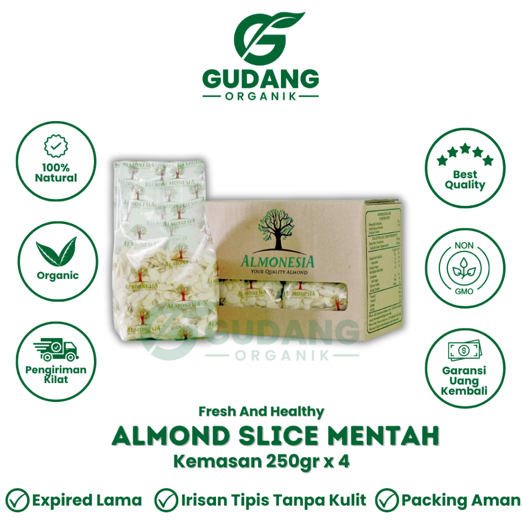 

1KG Kacang Almond Slice Mentah Irisan Tipis Natural Almond Sliced Raw (Kemasan 250gr x 4)