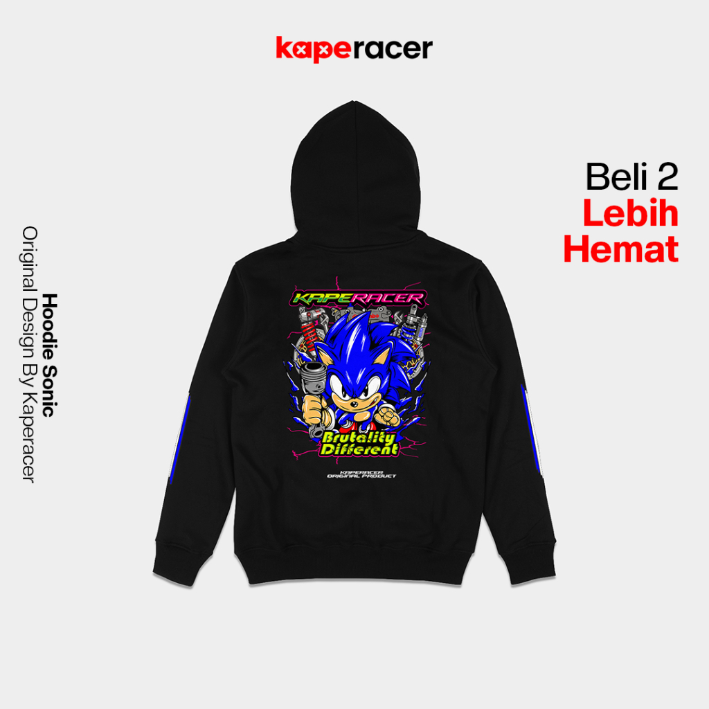 Kaperacer Hoodie Sonic original kaos & baju racing premium 2 & 4 stroke hitam putih keren terbaru
