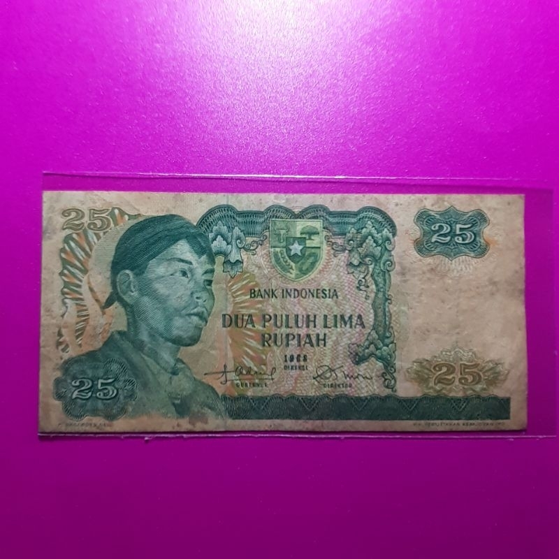uang kuno 25 rupiah sudirman tahun 1968