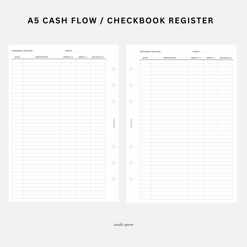 

A5 Cash Flow / Check Register - Loose Leaf Kertas Isi Binder Insert Refill
